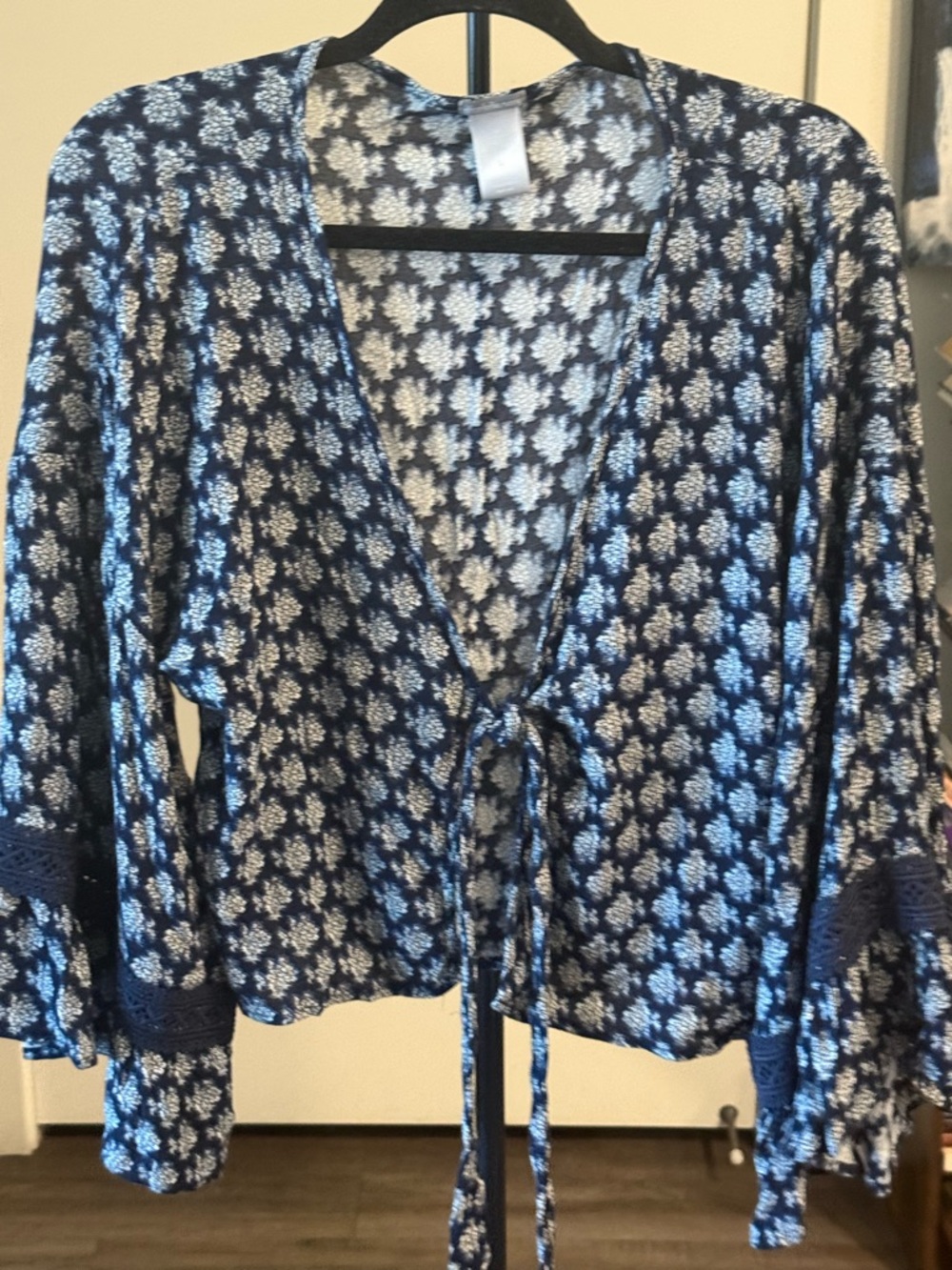 Charlotte Russe Navy Floral Tie-Front Blouse